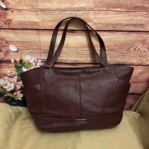 Coach Brown Pebbled Leather Zip Top Shoulder Tote Bag F23284